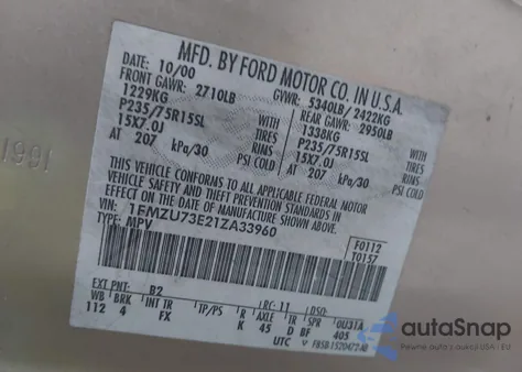 2001 Ford Explorer Xlt из США, поврежденный, VIN 1FMZU73E21ZA33960